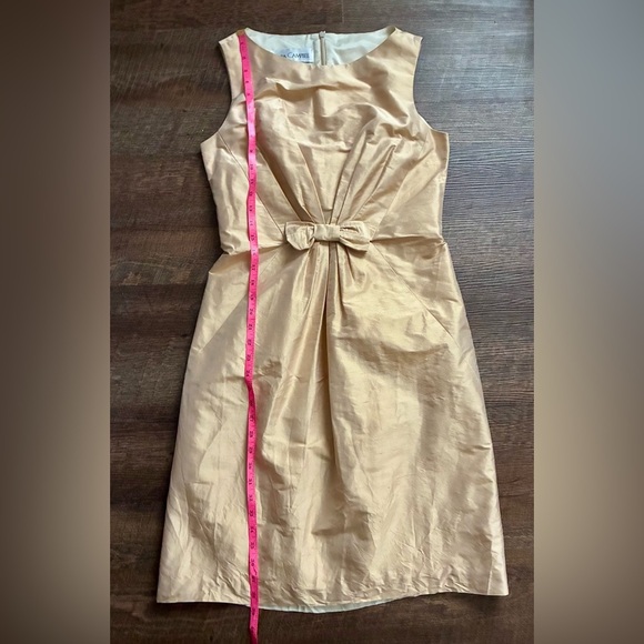 SARA CAMPBELL sleeveless wiggle sheath dress sz 8 buttery gold bow accent EUC - Picture 7 of 11